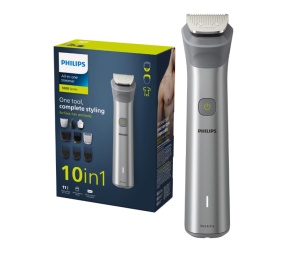 Aparat de tuns barba si parul PHILIPS 10 in 1 Multigroom All in One MG5920/15, Tehnologie BeardSense, Lame din otel cu auto-ascutire, 11 setari de lungime, Rezistent la apa, Husa, Negru / Argintiu, L x A x I (mm) 70x160x230