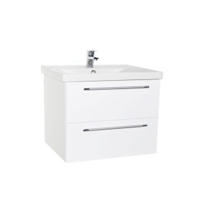 Baza cu lavoar ceramic GN0541, mobilier baie suspendat 60 cm, front MDF, 2 sertare, glisiere soft close, alb
