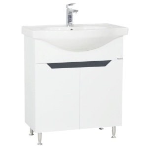 Baza si lavoar ceramic GN0501, mobilier baie stativ 70 cm, circular, front MDF, 2 usi, 2 rafturi, picioare cromate reglabile, alb antracit - Img 2