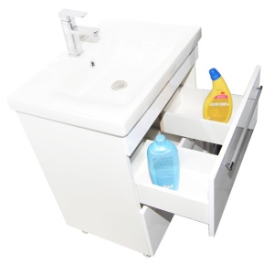 Baza si lavoar ceramic GN0541, mobilier baie 80 cm, 2 sertare front MDF, glisiere soft close, picioare cromate reglabile, alb - Img 3