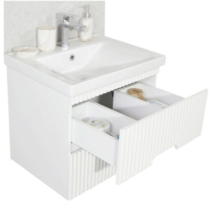 Baza si lavoar ceramic GN7091, mobilier baie suspendat 60 cm, dreptunghiular, front MDF, sertare soft close, alb - Img 3