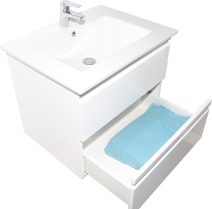 Baza si lavoar ceramic GN7861, mobilier baie suspendat 60 cm, dreptunghiular, front MDF, sertare soft close, alb - Img 3