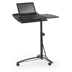 Birou pentru laptop HM B14, inaltime reglabila, unghi inclinare ajustabil, cu roti, cadru metalic, MDF, 73x40x63-93 cm, negru