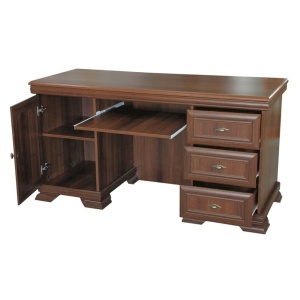 Birou VMB, clasic, 3 sertare, usa, polita tastatura, Pal Melaminat, insertii MDF, Nuc - Img 3