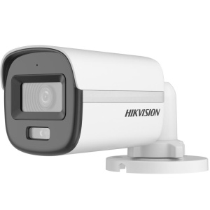 Camera de supraveghere Bullet 2MP Hikvision DS-2CE10DF0T-LFS(2.8MM), lentila fixa 2.8mm, iluminare: 0.001 Lux @ (F1.0, AGC ON), 0 Lux cu lumina alba, IR 20m, lumina alba 20m, iesire TVI/AHD/CVI/CVBS, microfon incorporat, alimentare: 12 VDC ± 25%, max.
