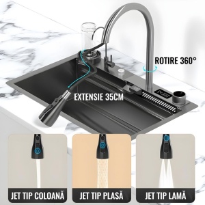 Chiuveta smart, multifunctionala, display LED, afisaj electronic, robinet apa filtrata, sistem spalare pahare, cap robinet retractabil, SC005, iHunt - Img 4