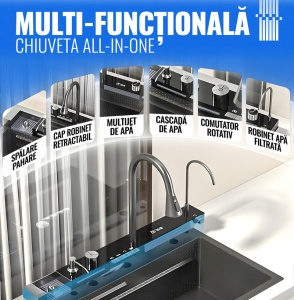 Chiuveta smart, multifunctionala, display LED, robinet apa filtrata, sistem spalare pahare, cap robinet retractabil, SC021, iHunt - Img 5