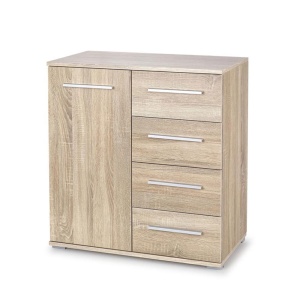 Comoda dormitor HM Lima KM2, Pal Melaminat, cu o usa, 4 sertare, cant ABS, stejar sonoma