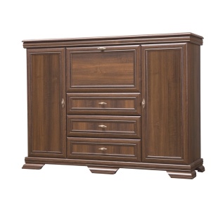 Comoda living VM6P, o usa rabatabila pentru bar, 2 usi fixe, 3 sertare, Pal melaminat, cu insertii MDF, Nuc - Img 2