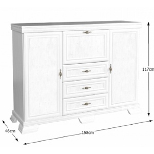Comoda living VM6P, o usa rabatabila pentru bar, 2 usi fixe, 3 sertare, Pal melaminat, cu insertii MDF, Alb Antichizat - Img 3