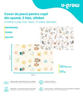 Covor de joaca pentru copii U-Grow, din spuma, pliabil, 2 fete, impermeabil, izolant, 120 x 180 x 1 cm, alfabet - Img 10