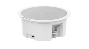 Difuzor de tavan Hikvision DS-QAZ0203G1-S, putere difuzor: 3W, senzitivitate: 93 dB, frecventa: 300 Hz to 15 kHz, SNR: 82 dB, dimensiuni: Ø179 mm × 77.5 mm , greutate: 0.3kg.