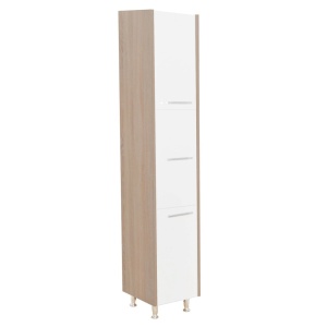 Dulap baie tip coloana GN0201, Pal lucios, 6 rafturi, 3 usi, picioare reglabile, 30x30x180 cm, alb stejar sonoma - Img 2