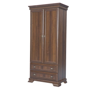 Dulap living si dormitor VMS1, 2 usi, 2 sertare, cu bara de haine, Pal Melaminat, cu elemente din MDF, Nuc - Img 3