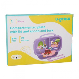 Farfurie compartimentata cu capac si lingurita si furculita, mov, U-Grow - Img 8