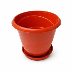 Ghiveci rotund din plastic, cu farfurie, 14 x 13 cm