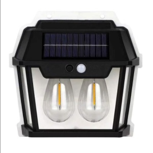 Lampa solara de perete cu 2 becuri LED, senzor de lumina si miscare, incarcare solara, 28W, 600 Lumeni, neagra - Img 1