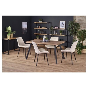 Masa extensibila living HM Berlin, MDF laminat, cadru metalic, 140-180x85x76 cm, 8 persoane, nuc negru - Img 2