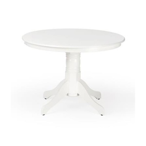 Masa living rotunda HM Gloster, blat MDF lacuit, lemn masiv, 4 persoane, 106x75 cm, alba