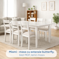 Masa living si bucatarie extensibila Miami, MDF, structura lemn masiv, 6 persoane, 120 150 x 80 x 73.8 cm, alb - Img 2