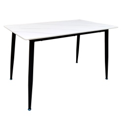 Masa living si bucatarie Lineo FDT1, blat ceramica, cadru metalic, 6 persoane, 140x80x75 cm, alb gri - Img 4