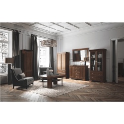 Masuta cafea cu raft depozitare VML2, PAL, insertii MDF, 125x65x53 cm, Nuc - Img 3