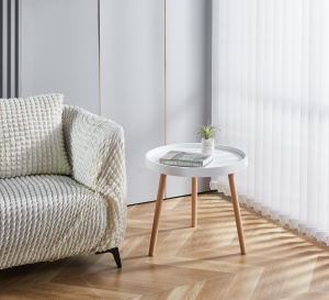 Masuta cafea rotunda, AB360, cadru lemn, blat polipropilena, 49.5x44.5 cm, alb