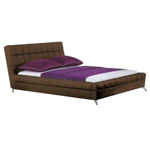Pat HM Bonita, dublu, tapitat cu piele ecologica, lemn masiv, cu somiera, 160x200, maro - Img 2