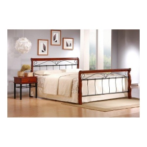 Pat HM Veronica, cadru metalic, lemn masiv, cu tablie cap picioare, cu somiera, 160x200, negru cires