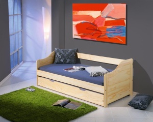 Pat pentru copii cu sertar HM Laura, lemn, margini rotunjite, 209x96x65 cm, natur