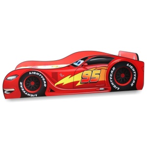 Pat pentru copii Speed McQueen, Pal melaminat, margini rotunjite PVC, 2-12 ani, 170x84x46 cm, rosu