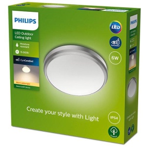 Plafoniera LED pentru exterior Philips Doris, 6W, 600 lm, lumina calda (2700K), IP54, 22 cm, Nichel - Img 2