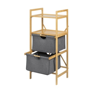 Raft depozitare si organizare KL6554, cu 4 nivele, sertare textile, lemn, multifunctional, natur gri - Img 2