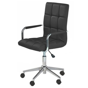 Scaun birou copii HM Gonzo 2, Ergonomic, Cadru metalic, Tapitat cu piele ecologica, Mecanism de balans, Cu brate, 90 Kg, Negru - Img 2