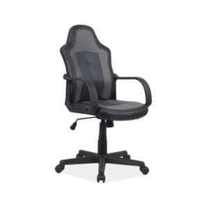 Scaun birou copii SL Cruz, piele ecologica, cadru polipropilena, rotire 360 , pivotant, 80 kg, negru gri