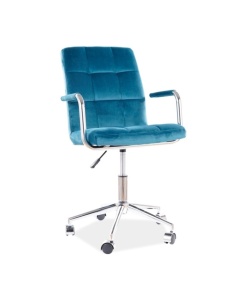 Scaun birou copii SL Q022, ergonomic, cadru otel, piele ecologica, inaltime ajustabila, roti pivotante, 60 Kg, turcoaz