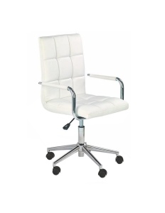 Scaun birou ergonomic, HM Gonzo 2, cadru cromat, tapiterie piele ecologica, mecanism de balans, roti pivotante, 90 kg, alb