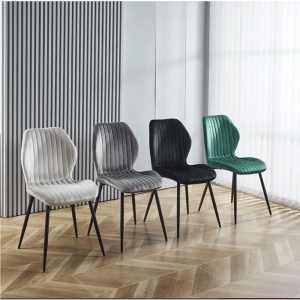 Scaun de living si bucatarie cu cadru metalic, AB104, tapiterie velvet, 89x48x43 cm,100 Kg, negru - Img 3