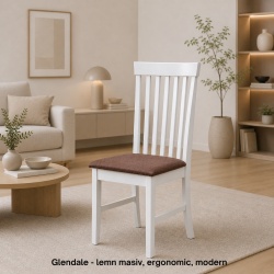 Scaun de living si bucatarie din lemn masiv Glendale, tapiterie stofa,100 kg, 93x49x41.5 cm, alb maro