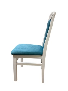 Scaun de living si bucatarie SB Tim, din lemn masiv fag, tapiterie stofa, lacuit, 120 kg, 96x43x40 cm, Alb Turcoaz - Img 3