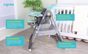 Scaun de masa cu inaltime reglabila, spatar ajustabil in 4 pozitii, pliabil, blue, U-Grow - Img 4