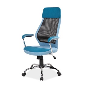 Scaun directorial cu suport lombar, SL Q336, tapiterie mesh si stofa, cadru cromat, tetiera incorporata, mecanism balans, 100 kg, albastru - Img 2