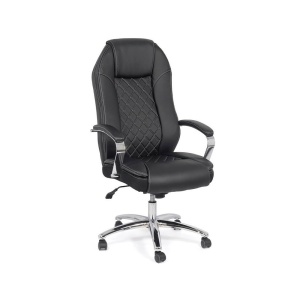 Scaun directorial robust OFF 313, piele ecologica, ergonomic, baza cromata, mecanism asincron, 150 kg, negru