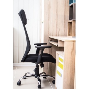 Scaun directorial SL Q211, cotiere reglabile, mesh, cadru cromat, suport lombar, mecanism de balans, negru - Img 3