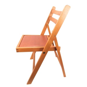 Scaun pliant lemn masiv, bucatarie si living, sezut tapitat cu piele ecologica, 100 kg, cires - Img 2
