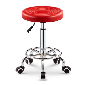 Scaun rotativ cu suport pentru picioare, inaltime ajustabila, rotire 360°, Rosu - Img 1