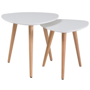 Set 2 mese cafea SL Nolan A, blat MDF, cadru lemn, scandinav, alb stejar