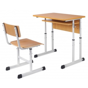 Set birou si scaun scolar, inaltime reglabila, natur - Img 1