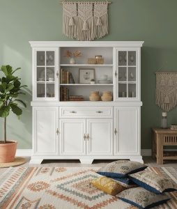 Set comoda living VM4 si vitrina VMN5, Alb Antichizat