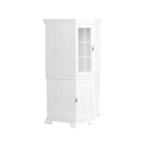 Set comoda pe colt pentru living VMN1, cu o usa, o polita si vitrina suprapozabila VMNN1, o usa, 2 polite, Pal Melaminat, cu elemente din MDF, Alb Antichizat - Img 2